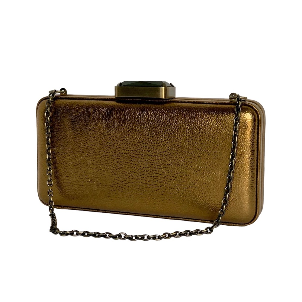 NWT Rare J. Crew Metallic Leather Frame Clutch Retractable Chain Handle